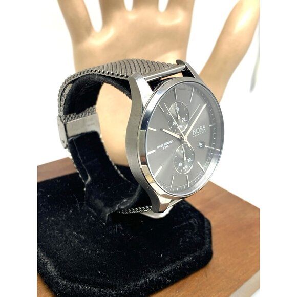 Hugo Boss Men's Watch 1513870 Quartz Chronograph Gray Dial Gunmetal Mesh Steel - Picture 13 of 13